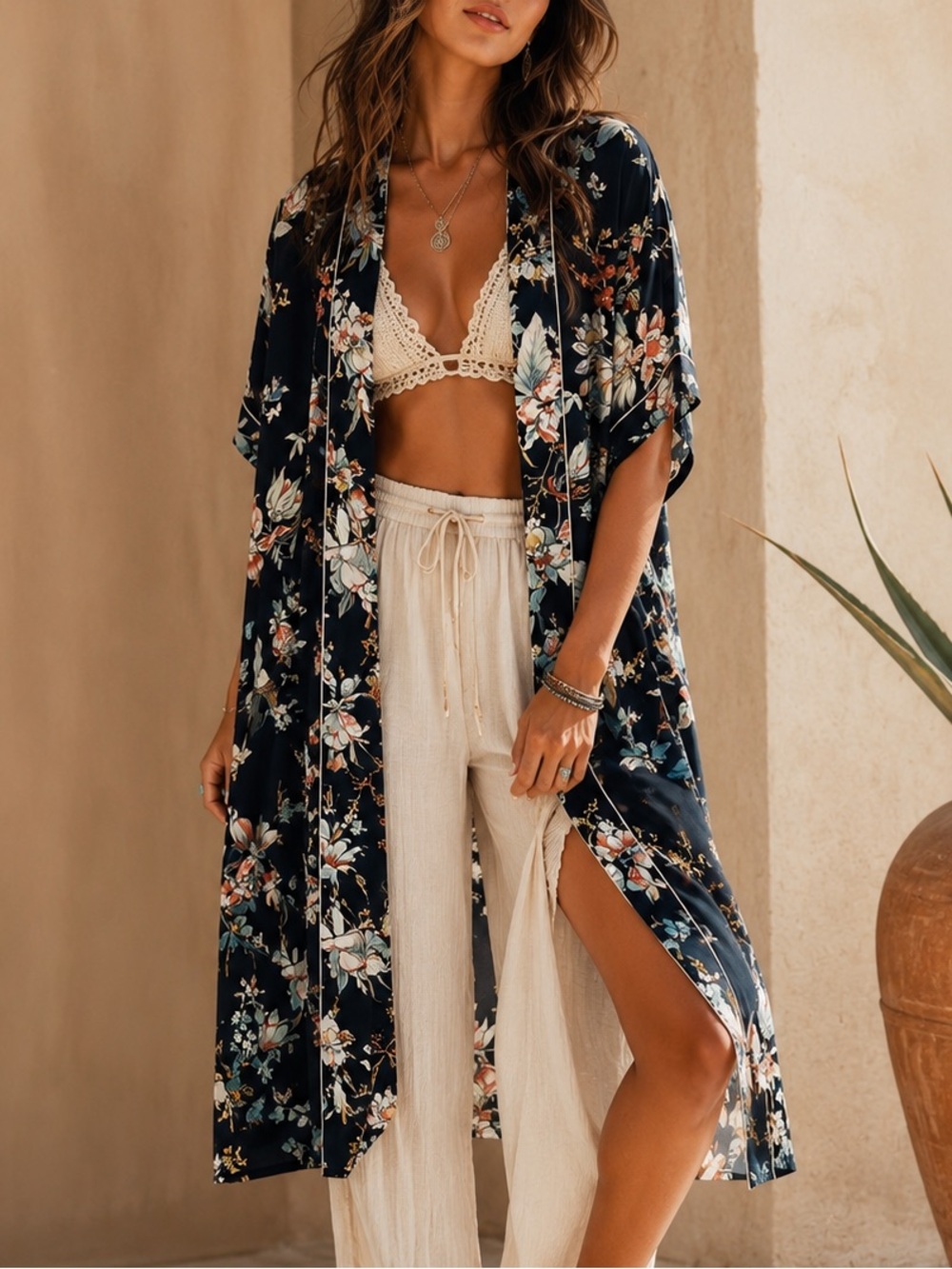 Floral black kimono duster jacket size medium